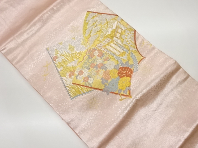 冊子に御所車・花々模様織出し名古屋帯